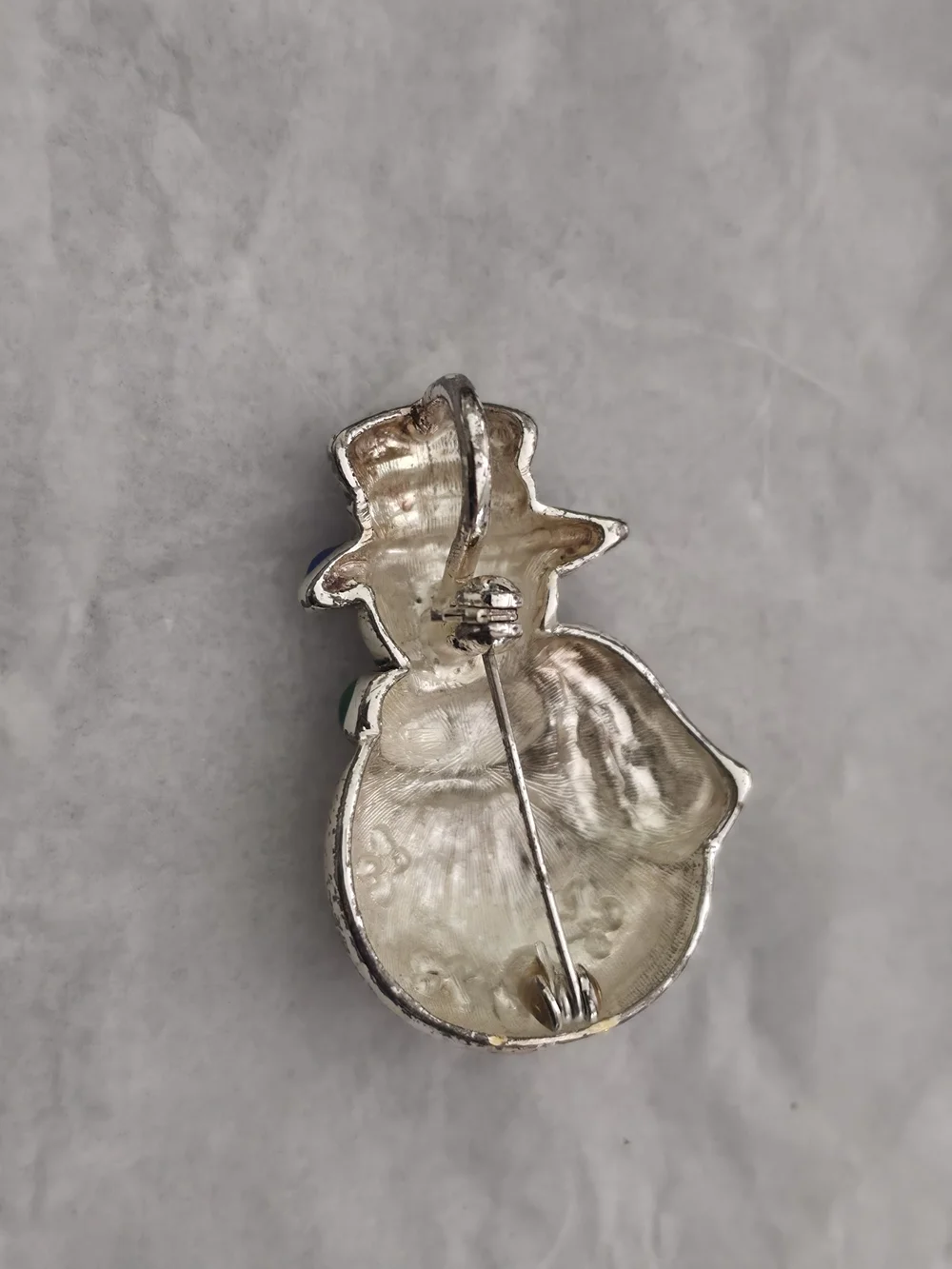 Vintage Festive Snowman Brooch with Blue Hat and Red-Green Scarf